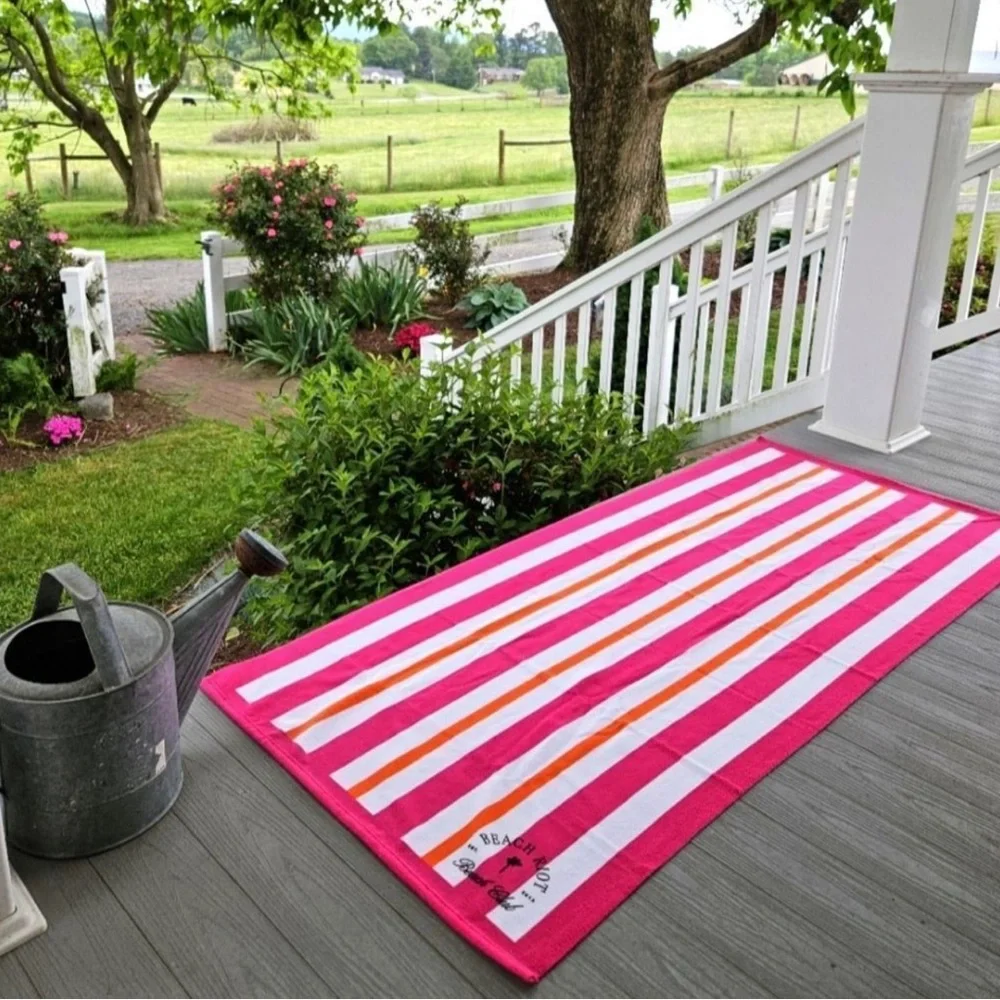 NWT BEACH RIOT Beach Club Towel Pink White Orange Stripes Pool Beach Summer